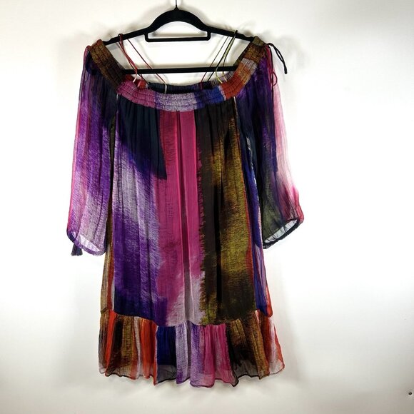 Floreat Anthropologie Watercolor Off the Shoulder Shift Dress sz Small Boho - Picture 1 of 8
